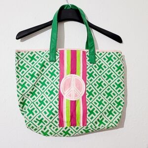 Peace Sign green and pink tote hand bag very cute